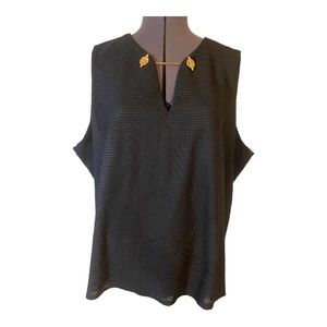 Calvin Klein Plus Size Black Sleeveless Blouse with Gold Chain Accent Size 2X